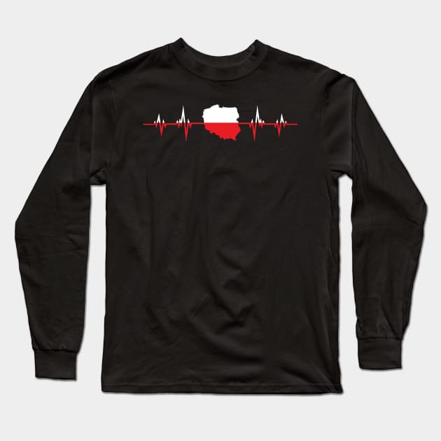 Heartbeat Design Polish Flag Poland Long Sleeve T-Shirt by MGS